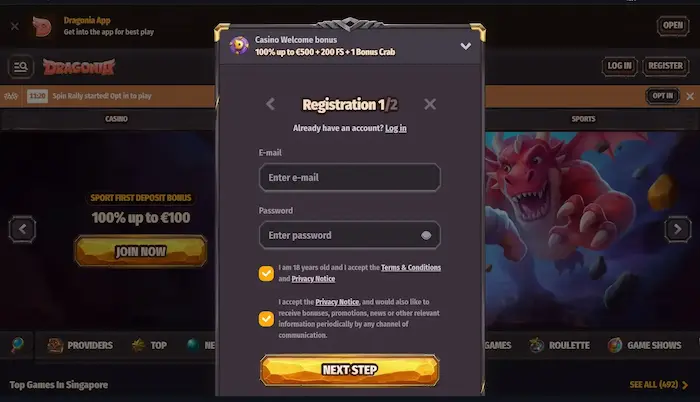 DRAGONIA CASINO Home reg